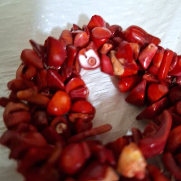 A Red Coral Women's Bracelet Bangle Cuff Beachy Boho Coastal Tropical Chunky - Picture 7 of 8